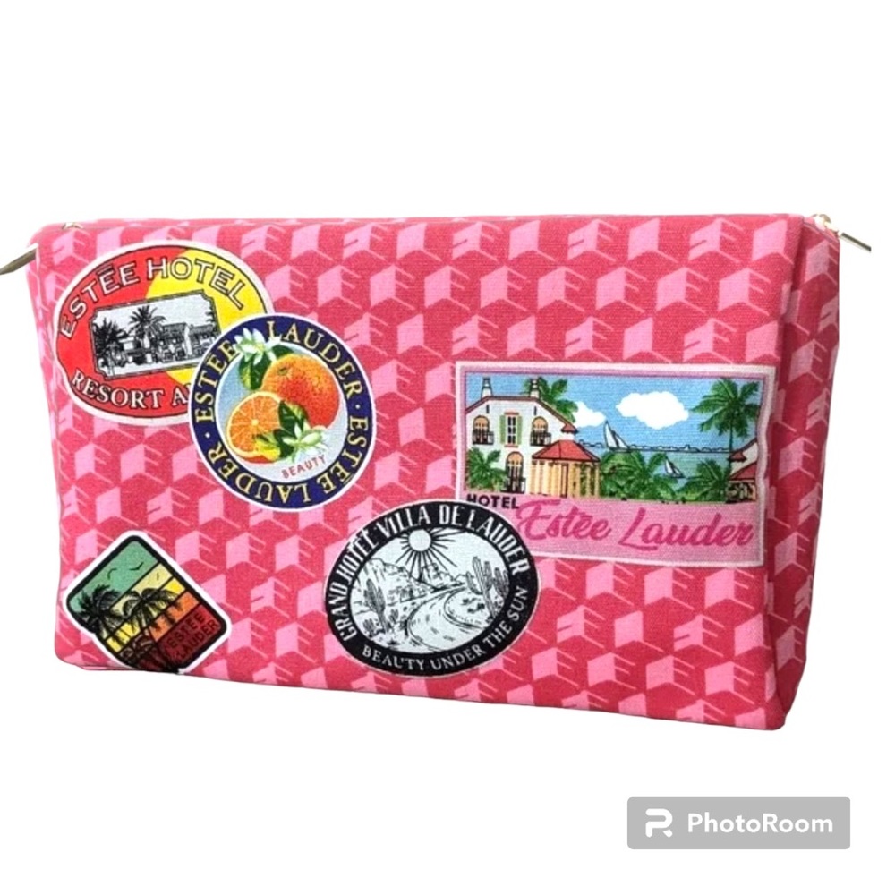 Brand New Estee Lauder Canvas Zipper Makeup /Travel Bag Pink